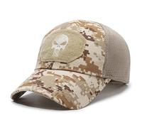 BRTHFORU Skull Baseball Cap Mens Outdoor Sports Cap Punisher Operator Cap Men Mesh Summer Fitted Cap Light Khaki