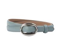 BRTHFORU Women‘s Slim Leather Belt with Oval Buckle - No-Hole Adjustable Belt for Jeans Trousers Dresses, Split Cowhide Skinny Waist Belt, 1.4cm Width, 11 Colours (Silver-Tone Buckle) (Dusty Blue)