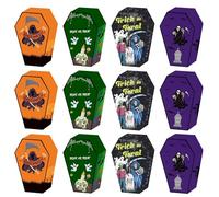 BRTNUP 12Pcs Halloween Party Favor Boxes, Halloween Candy Boxes Set, Colorful Coffin Candy Box with Ghost Skull Tombstone Pattern Halloween Coffin Tray for Day of the Dead Celebrations
