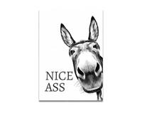 BRTNUP 12x16 Inch Funny Donkey Bathroom Canvas Wall Art, Nice Ass Sign Unframed Humorous Animal Print for Toilet, Farmhouse & Home Decor