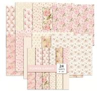 BRTNUP 24 Sheets Scrapbook Paper, 6" x 6" Pink White Floral Garden Series Scrapbooking Paper Pads Decoupage Paper Sheets for DIY Scrapbooking Card Making Decoupage & Art Journaling Supplies