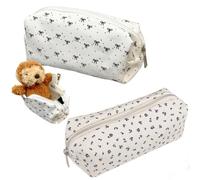 BRTNUP 2Pack Bow Pencil Case for Girls,Large Capacity Fabric Pen Pouch with Zipper, Cute Floral Aesthetic Stationery Organizer for School, College, Work (Black and White Bow + Dark Blue Floral Print)