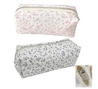 BRTNUP 2Pack Bow Pencil Case for Girls,Large Capacity Fabric Pen Pouch with Zipper, Cute Floral Aesthetic Stationery Organizer for School, College, Work (Light Blue with Floral Print + Pale Pink)