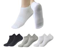 BRTNUP 3 Pairs Pilates Socks, Yoga Socks for Women Non Slip Pilates Grip Socks Yoga Socks Ankle Grippy Sock US Size 4-7 (EU 36-41) (Black+White+Gray)