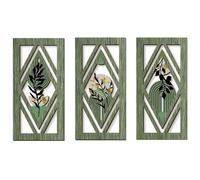 BRTNUP 3PCS Boho Wall Art Set, Green Leaves Wooden Wall Art,Boho Home Decor
