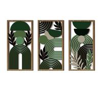 BRTNUP 3PCS Boho Wall Art Set, Green Series Wooden Wall Art,Boho Home Decor