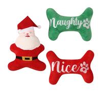 BRTNUP 3Pcs Christmas Squeaky Dog Toys Plush Christmas Interactive Dog Toys Bone Santa Pet Dog Squeaky Train Toys Dog Chewing Toys for Small Medium Large Dogs Cats