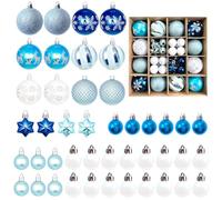 BRTNUP 44Pcs Christmas Ball Ornaments Blue White Baubles for Christmas Tree Decorations Set Shatterproof Blue Baubles Hanging Ornaments for Xmas Tree Wreath Christmas Party Wedding