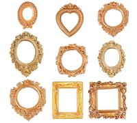 BRTNUP 9PCS Vintage Mini Picture Frames, Resin Small Gold Picture Frames Set with Assorted Shapes Mini Photo Frames Small Photo Frames for Wall Decor DIY Photography Mobile Phone Party Christmas Decor