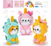 BRTNUP Cat Crochet Kit for Beginners, Cute Cats Crochet Set with Video Tutorial Starter Cat Cosplay Animal Knitting Kit Animals Cosplay Set Beginners Crochet Kits Crochet Starter Kit (Unicorn)