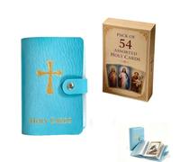 BRTNUP Catholic Faux Leather Holy Prayer Card Holder with 54 Prayer Cards