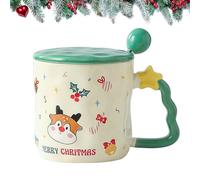 BRTNUP Christmas Coffee Mug Cute Xmas Snowman Reindeer Lovely Ceramic Cups Xmas Tea Cups with Lid Festival for Christmas Party Parents Sweetie Friends Daily Use (Beige-Reindeer)