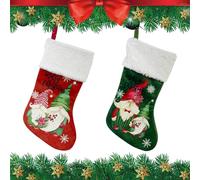 BRTNUP Christmas Stocking Set of 2 Red Green Xmas Stocking with Soft Plush Cuff Gnome Stocking Hanging Christmas Ornaments for Tree Fireplace Decoration