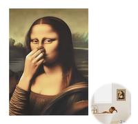 BRTNUP Funny Mona Lisa Bathroom Wall Art, Humorous Mona Lisa Bathroom Pictures Novelty Mona Lisas Holding Her Nose Painting for Home Decor Funny Wall Art for Bathroom Restaurant Bar Decor (A, 30x40cm)