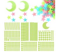 BRTNUP Glow in The Dark Stars and Moons, Glow in The Dark Stickers 200 PCS Glowing 3D Stars & 2 Moons for Kids Room Decor Wall Stickers for Bedroom (with 9 green glow star & moon fluorescent stickers)