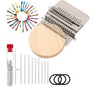 BRTNUP Mini Darning Loom,Knit Patch Loom&14 Hooks Wood Weaving Machine for Effortless Jeans & Socks Repair,Complete DIY Knitting and Craft Tool Kit (with 24-Colour Sewing Thread)