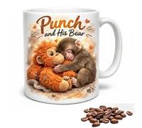 BRTNUP Punch and His Bear Mug, Cute Monkey Orangutan Teddy Design 11OZ Punch Monkey Ceramic Coffee Cup Punch the Monkey Mug Ideal Gifts for Animal Lover & Coffee Tea Lover Suitable for Home Office Use