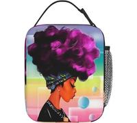 BRTOLIIAO African American Black Girl Portable Lunch Bag Insulated Meal Bag Reusable Lunch Box Cooler Bag Food Container For School Work