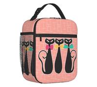 BRTOLIIAO Black Cat Insulated Lunch Tote Bag for Women Mid Century Modern Parisian Kitten Portable Thermal Cooler Food Lunch Box School