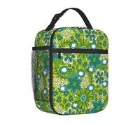 BRTOLIIAO Blue Retro Flower Lunch Bag Love Floral Designer Lunch Box Retro Office Cooler Bag Portable Oxford Tote Handbags