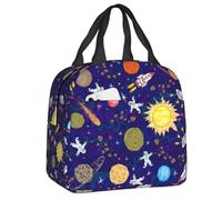BRTOLIIAO Cartoon Space Planet Rocket Thermal Insulated Lunch Bag Women Astronaut Spaceship Portable Lunch Box for Kids School Food Bags