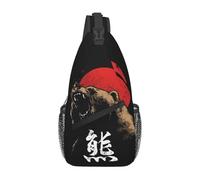 BRTOLIIAO Custom Angry Bear Japanese Kanji Sling Chest Bag Custom Adventurous Shoulder Crossbody Backpack for Men Traveling Daypack