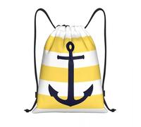BRTOLIIAO Custom Nautical Blue Anchors With Blue And White Stripes Drawstring Bags Lightweight Sailing Sailor Sports Gym Storage Backpack