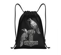 BRTOLIIAO Custom Thor Hammer Mjolnir With Odin Ravens Drawstring Backpack Bags Lightweight Norse Viking God Gym Sports Sackpack Sack