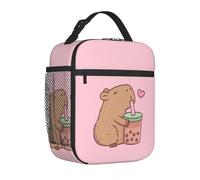 BRTOLIIAO Cute Capybara Loves Bubble Tea Insulated Lunch Bag Cooler Bag Meal Container Portable Tote Lunch Box for Men Women Work Travel