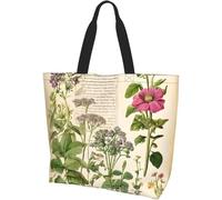 BRTOLIIAO Floral In The Old Book Print Tote Bag Women Single Shoulder Leisure Bag Multi-Purpose Large Shopping Bag