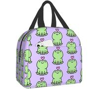 BRTOLIIAO Kawaii Frog Love Lunch Box Reusable Thermal Lunch Bag Food Container Bento Tote Bag for Women Men Adults Work Travel Picnic