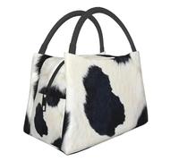 BRTOLIIAO Real Black And White Cowhide Thermal Insulated Lunch Bags Print Women Rustic Cow Faux Fur Skin Leather Resuable Meal Food Box