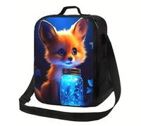 BRTOLIIAO Universal Cute Fox Glowing Blue Jar Insulated Cooler Bag - Portable, Reusable Thermal Lunch Pouch, Multi-Purpose Storage