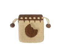 BRTOO Small Crochet Purse Handmade Knitted Bag Coin Change Purse Pouch Mini Drawstring Headphone Storage Bag for Women and Girls, Biscuit, Qute