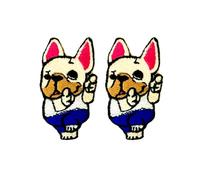 Bru_289 Set of 2 pcs. Mini French Bulldog Puppy Dog Patches Cute Cartoon logo6 Patches Sew Iron on Embroidered Applique Badge Sign Patch Clothing DIY Costume