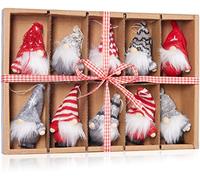 BRUBAKER 10-Piece Set Christmas Gnome Pendants 3.0 Inches (7.5 cm) | Tree Pendant Gnomes Made of Wood and Knit - Hanging Christmas Tree Ornaments in a Gift Box