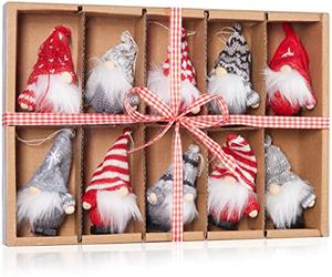 BRUBAKER 10-Piece Set Wooden Christmas Gnome - Tree Pendant, Approx. 3.0 inches (7.5 cm), Gift Box