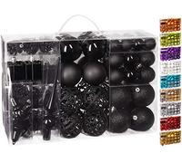 BRUBAKER 101 Pack Assorted Christmas Ball Ornaments - Shatterproof - Baubles with Tree Topper - Designed in Germany - Black
