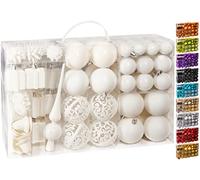 BRUBAKER 101 Pack Assorted Christmas Ball Ornaments - Shatterproof - with Tree Topper - Designed in Germany - Cream White