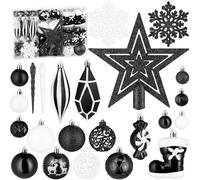 BRUBAKER 128 Piece Premium Christmas Tree Decorations - XXL Christmas Bauble Set with Glitter Baubles, Icicles, Diamond Ornaments, Sweets, Santa Boots, and Tree Topper Star - Tree Decorations - Black