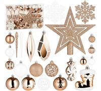 BRUBAKER 128 Piece Premium Christmas Tree Decorations - XXL Christmas Bauble Set with Glitter Baubles, Icicles, Diamond Ornaments, Sweets, Santa Boots, and Tree Topper Star - Tree Baubles - Champagne