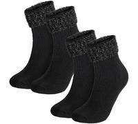 BRUBAKER 2-pack Warm Ladies Socks Black - Fluffy Christmas Socks - Comfortable Thick Bed Socks Cosy Socks - Winter Socks with Glitter Cuff - UK Size 5-8 (EU 39-42)
