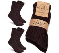 BRUBAKER 2 Pairs Wool Socks - Winter Socks for Women and Men - Warm and Fluffy - Winter Socks Set with Sheep Wool - Thermal Socks Knitted Socks - Brown - Size 5-8