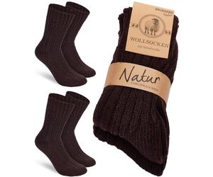 BRUBAKER 2 Pairs Wool Socks - Winter Socks for Women and Men - Warm and Fluffy - Winter Socks Set with Sheep Wool - Thermal Socks Knitted Socks - Brown - Size 9-12
