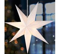 BRUBAKER 23.6 Inch Paper Christmas Star - LED Advent Star for Hanging, 3D Design with Timer Function, Battery Operated - White