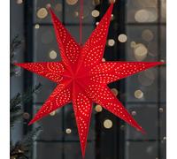 BRUBAKER 23.6 Inches (60 cm) Paper Christmas Star for Hanging - LED Advent Light With Timer Function - 3D Illuminable Battery-Powered Decoration for Windows - Red