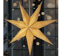 BRUBAKER 23.6 Inches (60 cm) Paper Christmas Star for Hanging - LED Advent Light With Timer Function - 3D Illuminable Battery-Powered Decoration for Windows - Gold