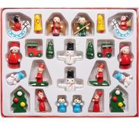 BRUBAKER 24 Pieces Wooden Christmas Tree Decorations - Up to 1.6 inches (4 cm) Tall Figures - Traditional Christmas Wooden Pendant Set Hand Painted - Christmas Trees - Santa Claus - Angels