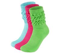 BRUBAKER 3 Pairs of Slouch Socks, Women's Shopper Socks for Sports and Leisure, Casual Retro Socks for Women, Scrunch Knit Cotton Socks, 1 x mint, 1 x pink and 1 x green, 35-38