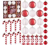 BRUBAKER 33-piece Christmas Bauble Set - Christmas Tree Decorations with Baubles, Candy Canes, and Sweets - Modern Decoration Tree Baubles - Hanging Ornaments for Christmas Tree - Red and White